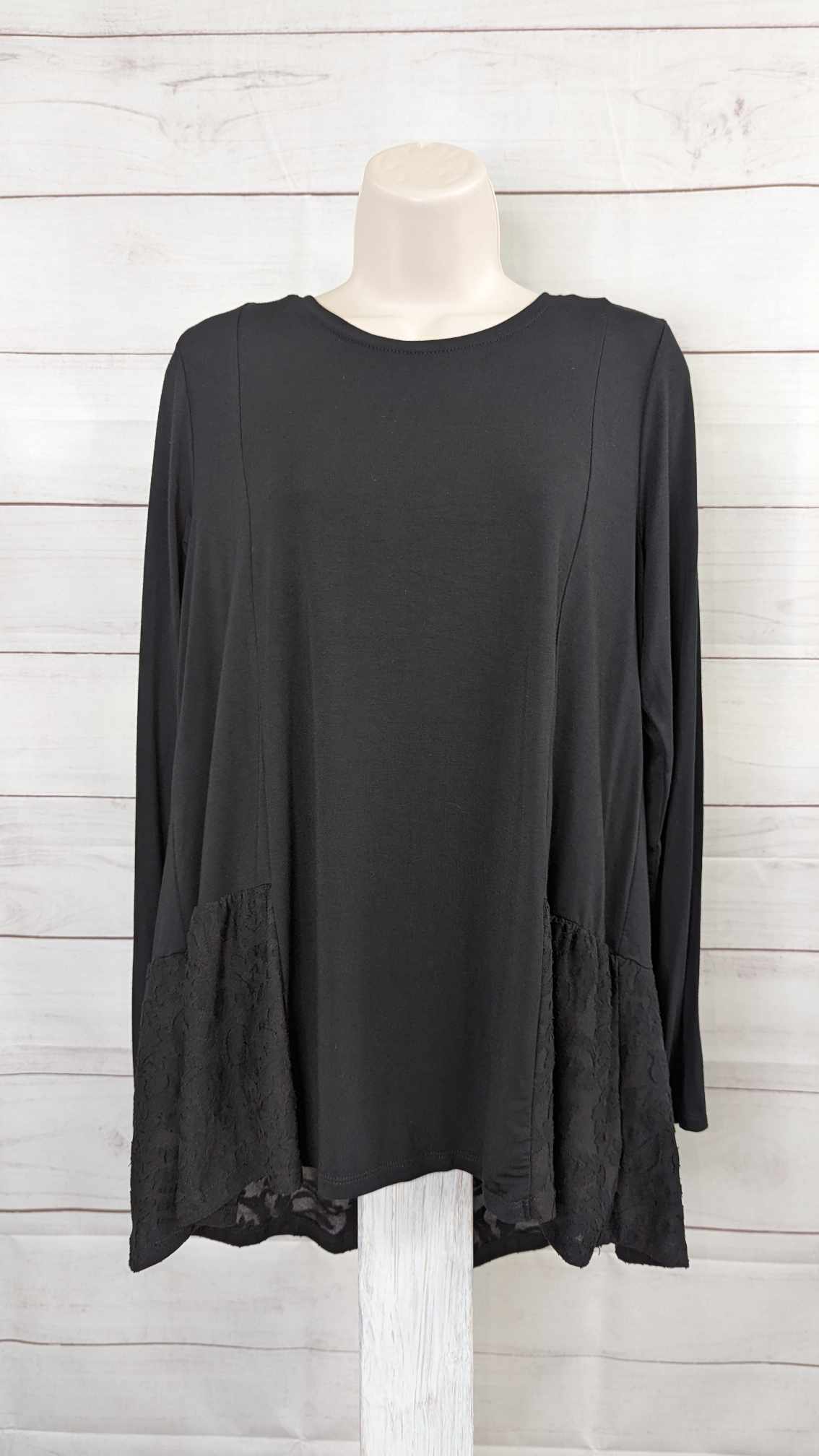 XXSMALL BLACK A522781 LOGO by Lori Goldstein Rayon 230 Layered Top w/ Jacquard Hem