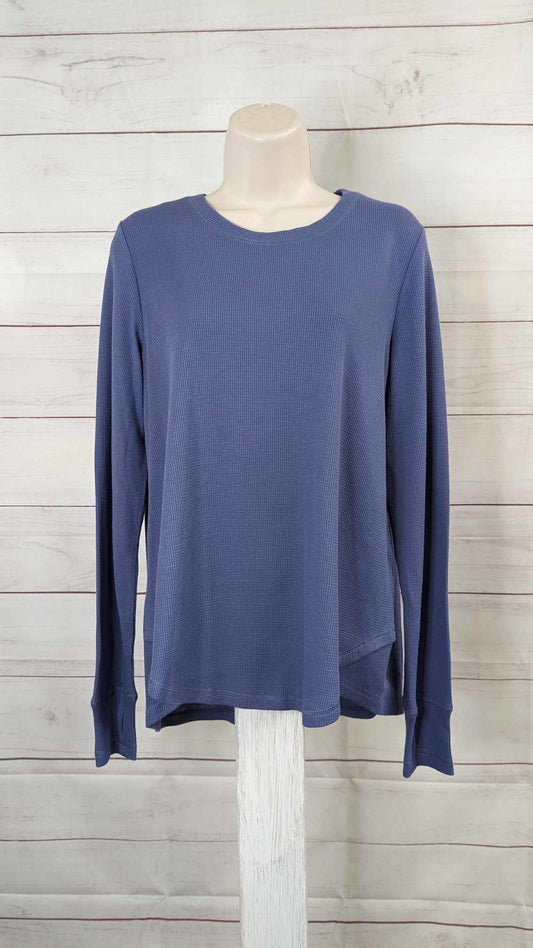 LARGE MUTED BLUE A463117 Susan Graver SG Sport Thermal Knit Top with Thumbhole Detail