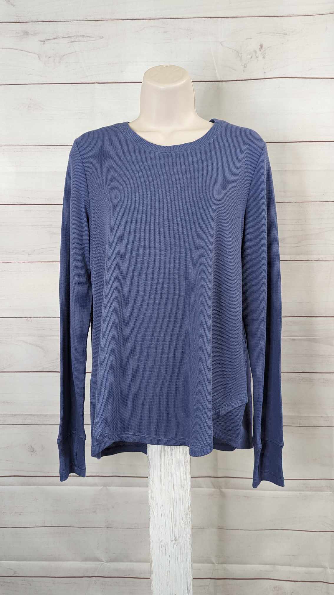 XSMALL MUTED BLUE A463117 Susan Graver SG Sport Thermal Knit Top with Thumbhole Detail