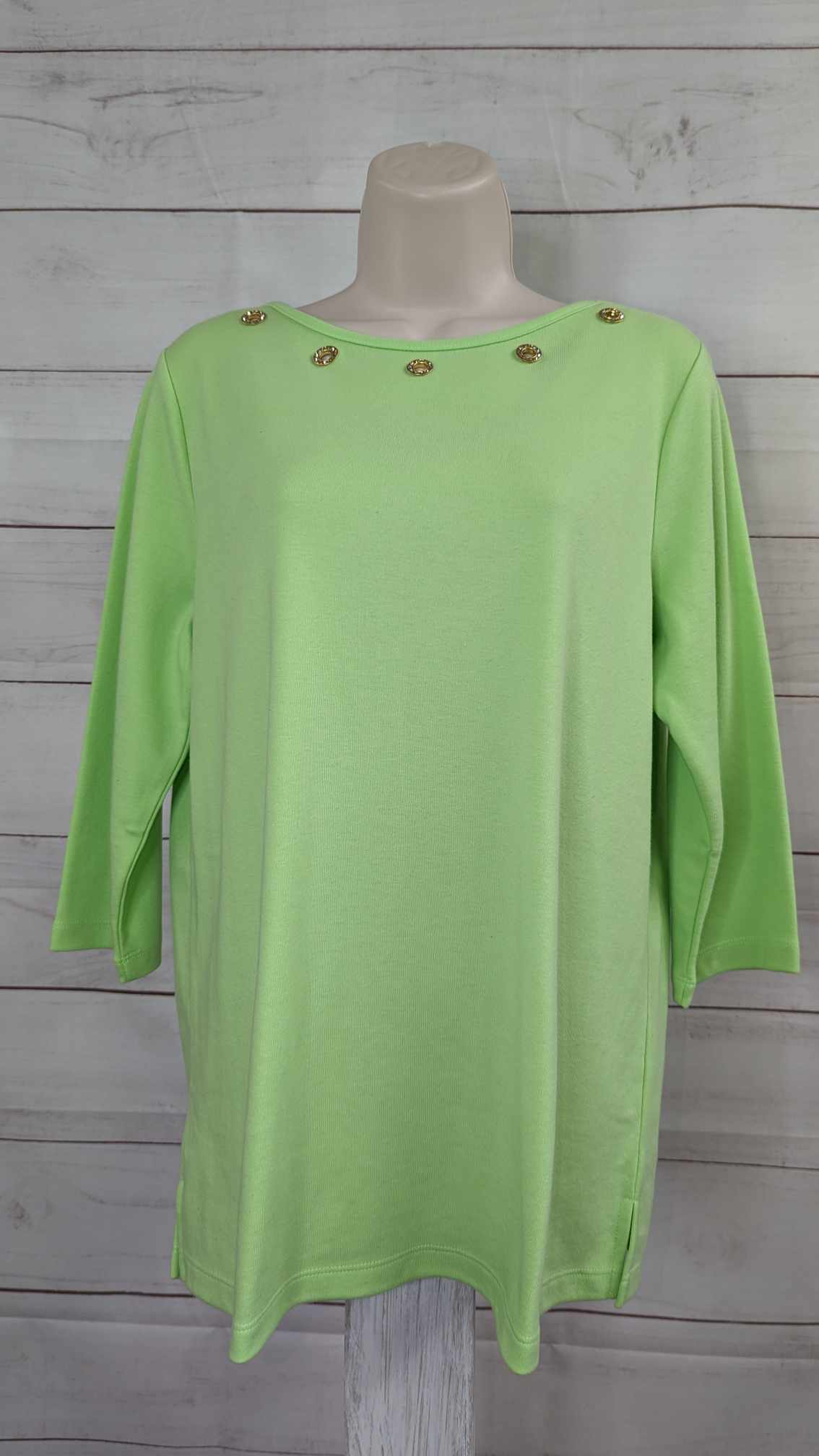 SMALL LIME A493087 Quacker Factory Boat Neck 3/4 Sleeve Top