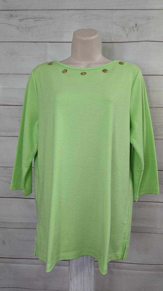 SMALL LIME A493087 Quacker Factory Boat Neck 3/4 Sleeve Top