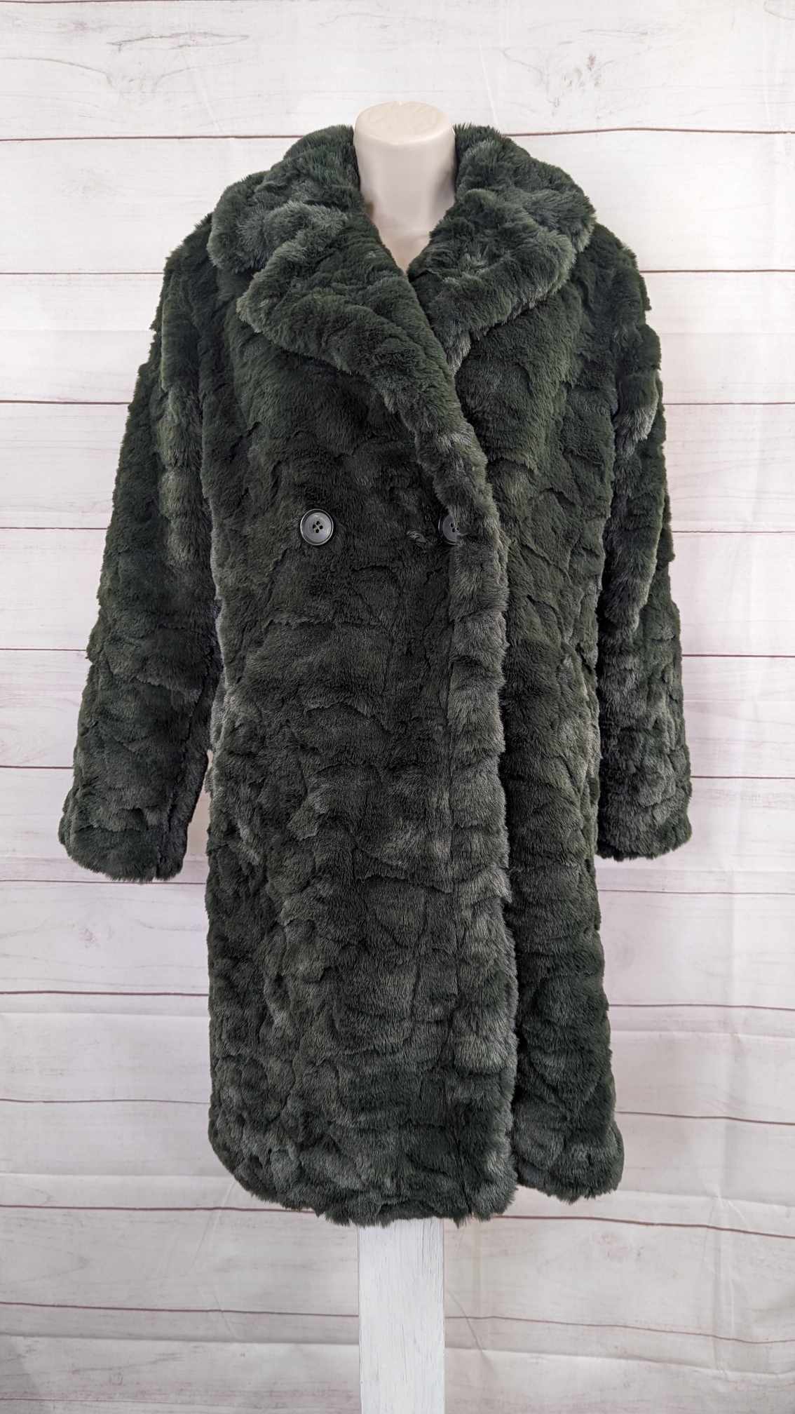 XLARGE DARK GREEN A556120 Dennis Basso Madison Avenue Textured Faux Fur Coat