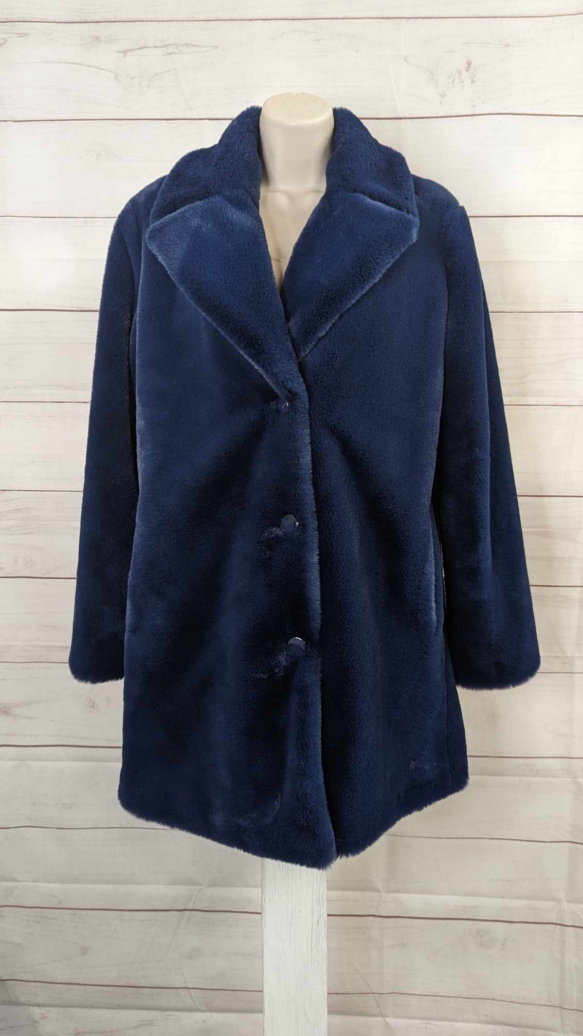 XSMALL INDIGO A625247 Dennis Basso 30th Anniversary Faux Fur Coat