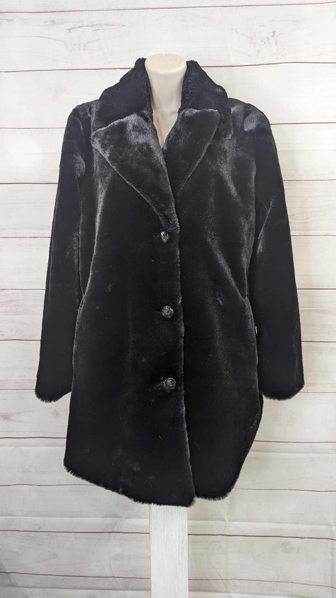 XSMALL BLACK A625247 Dennis Basso 30th Anniversary Faux Fur Coat