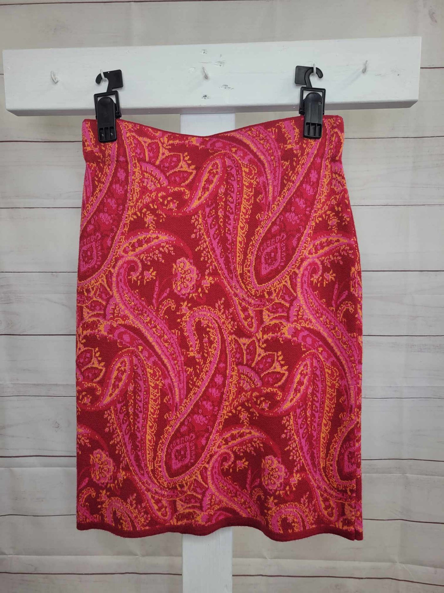 XXSMALL WINE PAISLEY A544613 Isaac Mizrahi Live! Jacquard Sweater Skirt with Side Slits