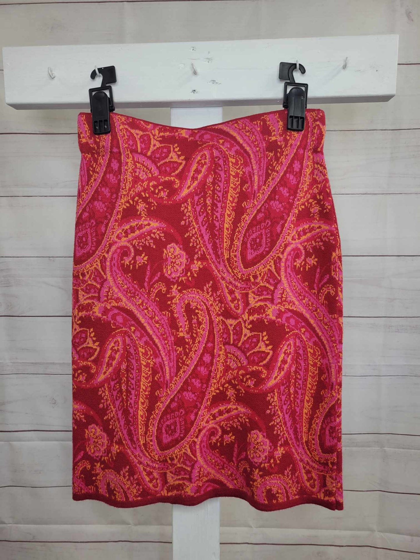 SMALL WINE PAISLEY A544613 Isaac Mizrahi Live! Jacquard Sweater Skirt with Side Slits