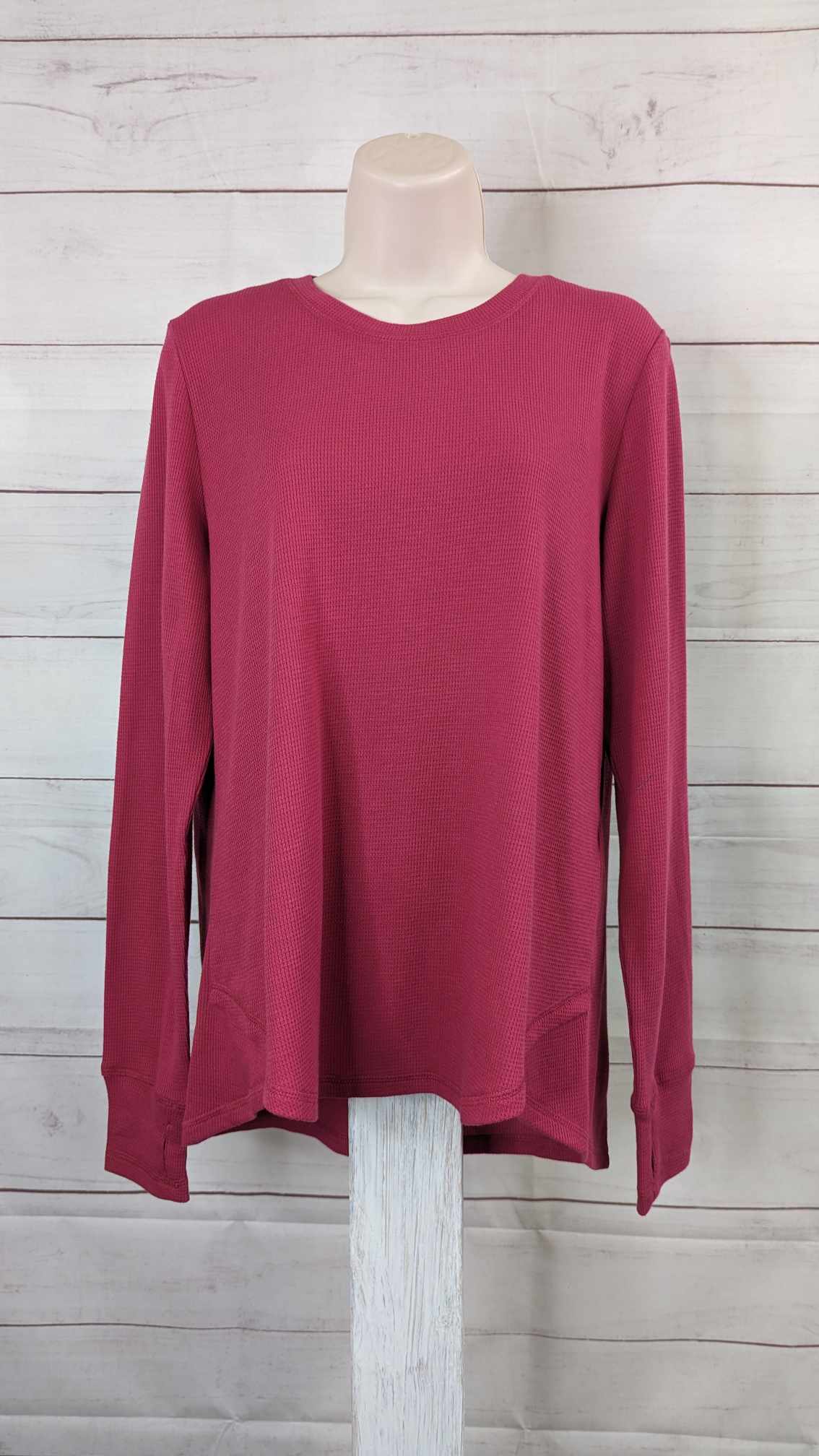 XLARGE DK ROSE A463117 Susan Graver SG Sport Thermal Knit Top with Thumbhole Detail