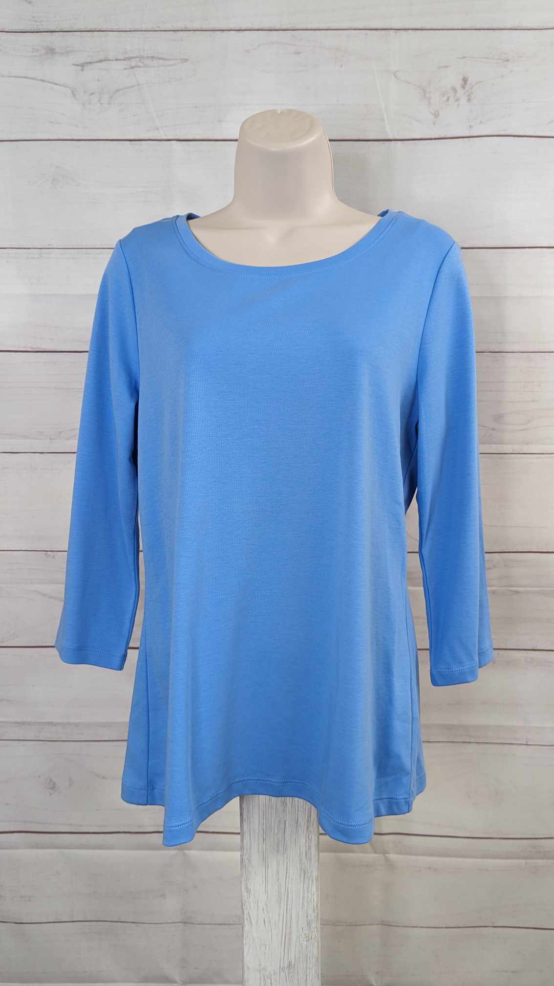 SMALL SKY BLUE A454848 Isaac Mizrahi Live! Pima Cotton 3/4 sleeve T-Shirt