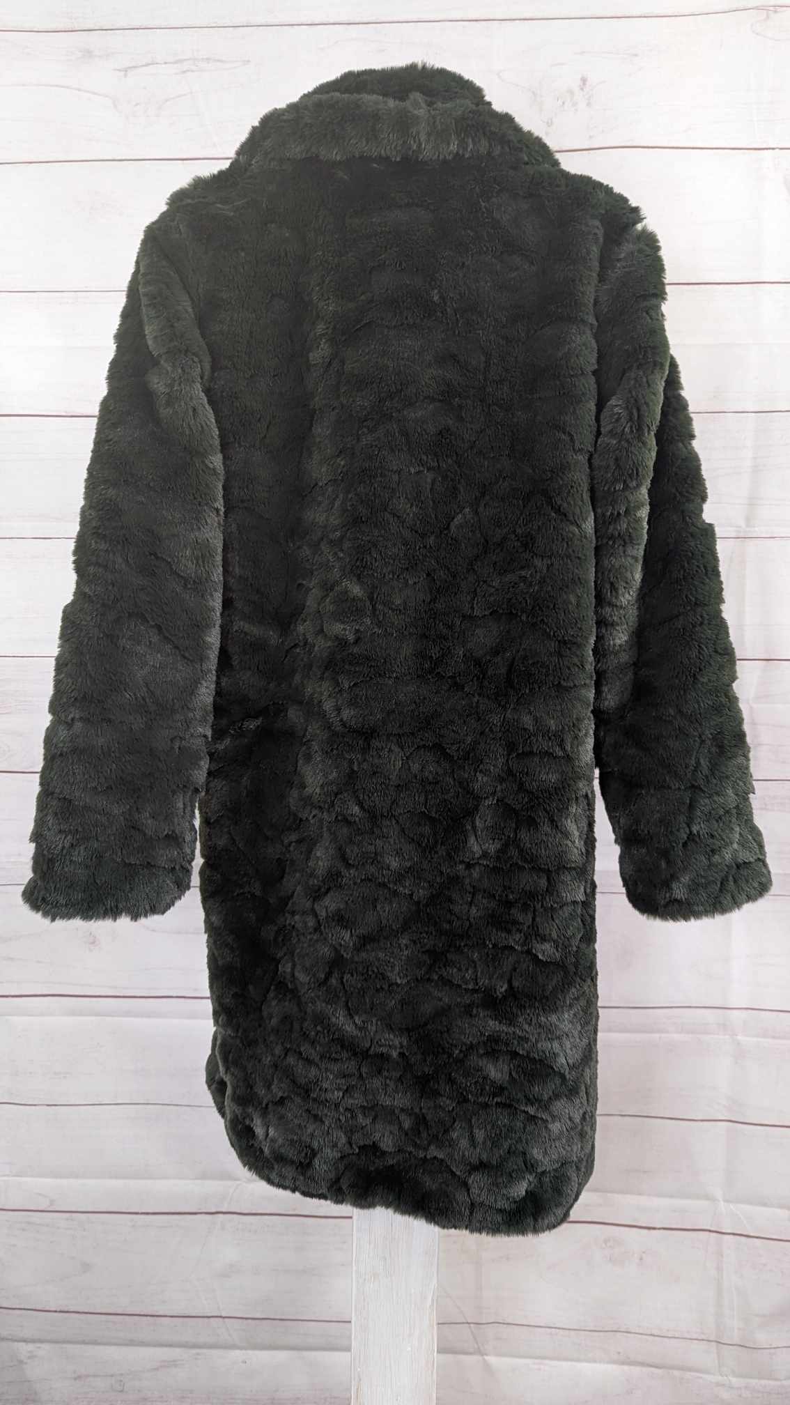 SMALL DARK GREEN A556120 Dennis Basso Madison Avenue Textured Faux Fur Coat