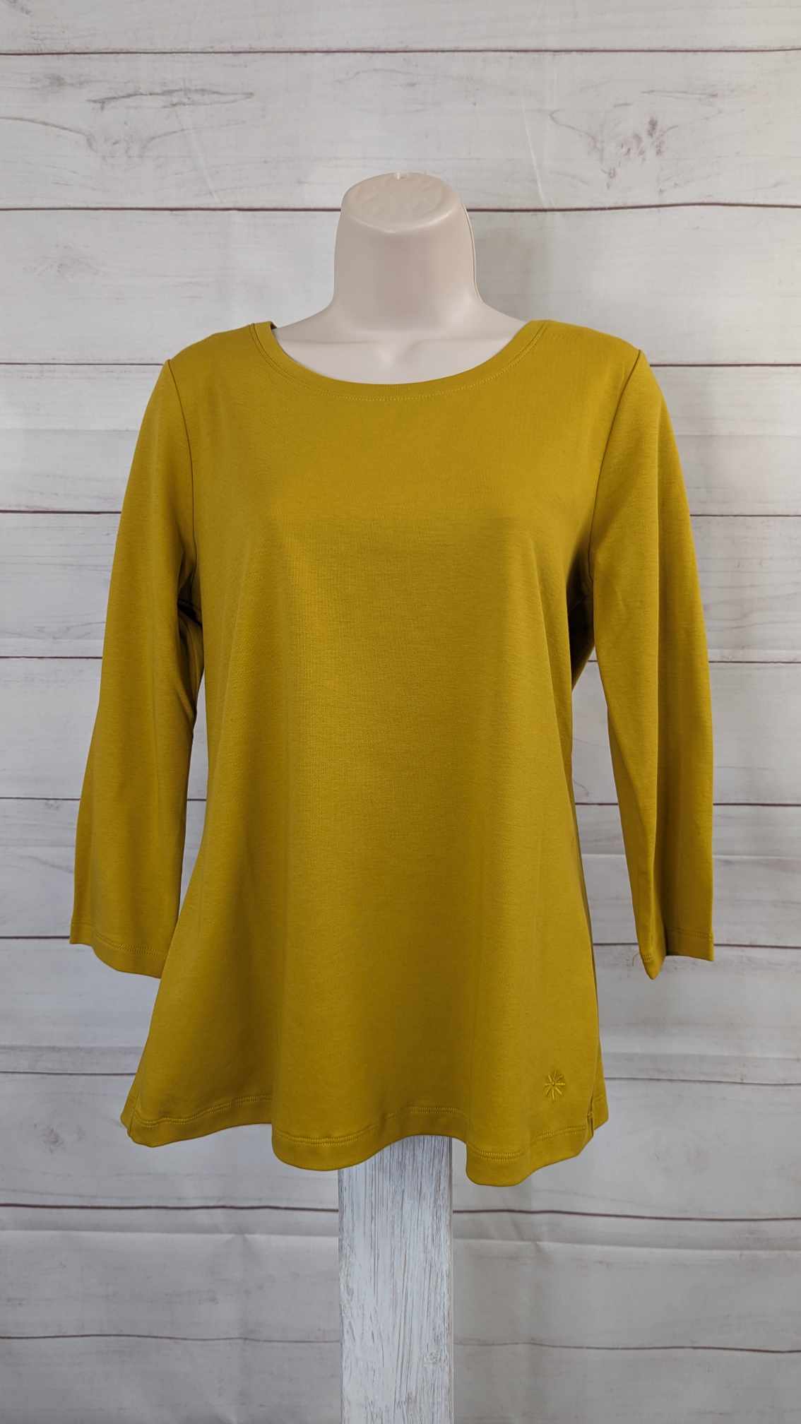 SMALL GOLD A454848 Isaac Mizrahi Live! Pima Cotton 3/4 sleeve T-Shirt