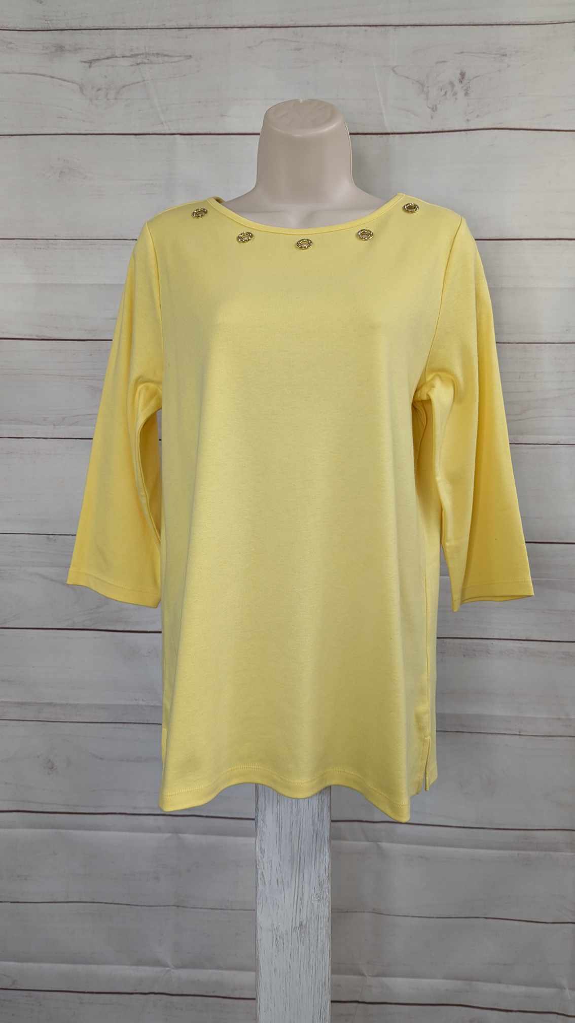 SMALL YELLOW A493087 Quacker Factory Boat Neck 3/4 Sleeve Top