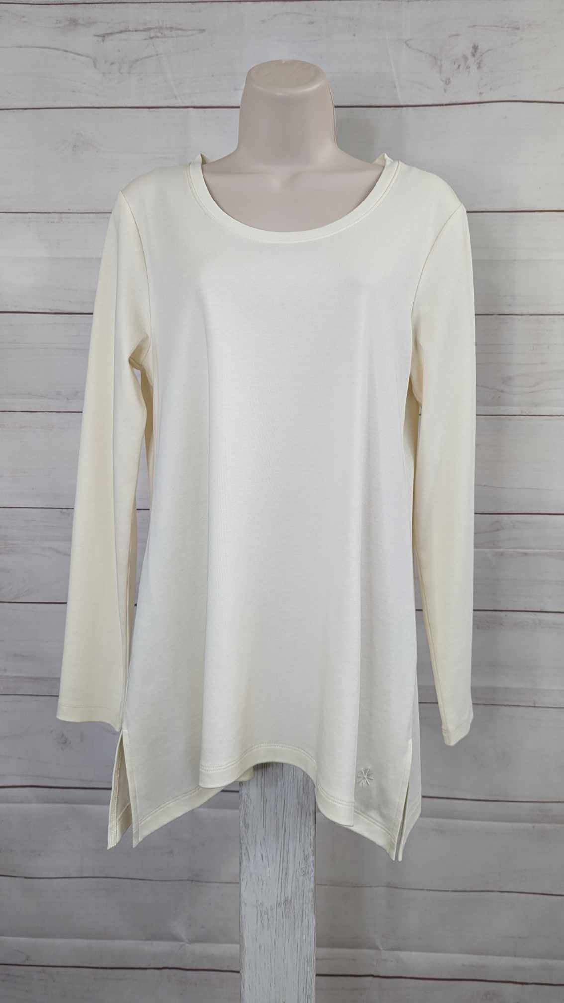 LARGE CREAM A561396 Isaac Mizrahi Live! Essentials Pima Cotton Scoop Neck Top