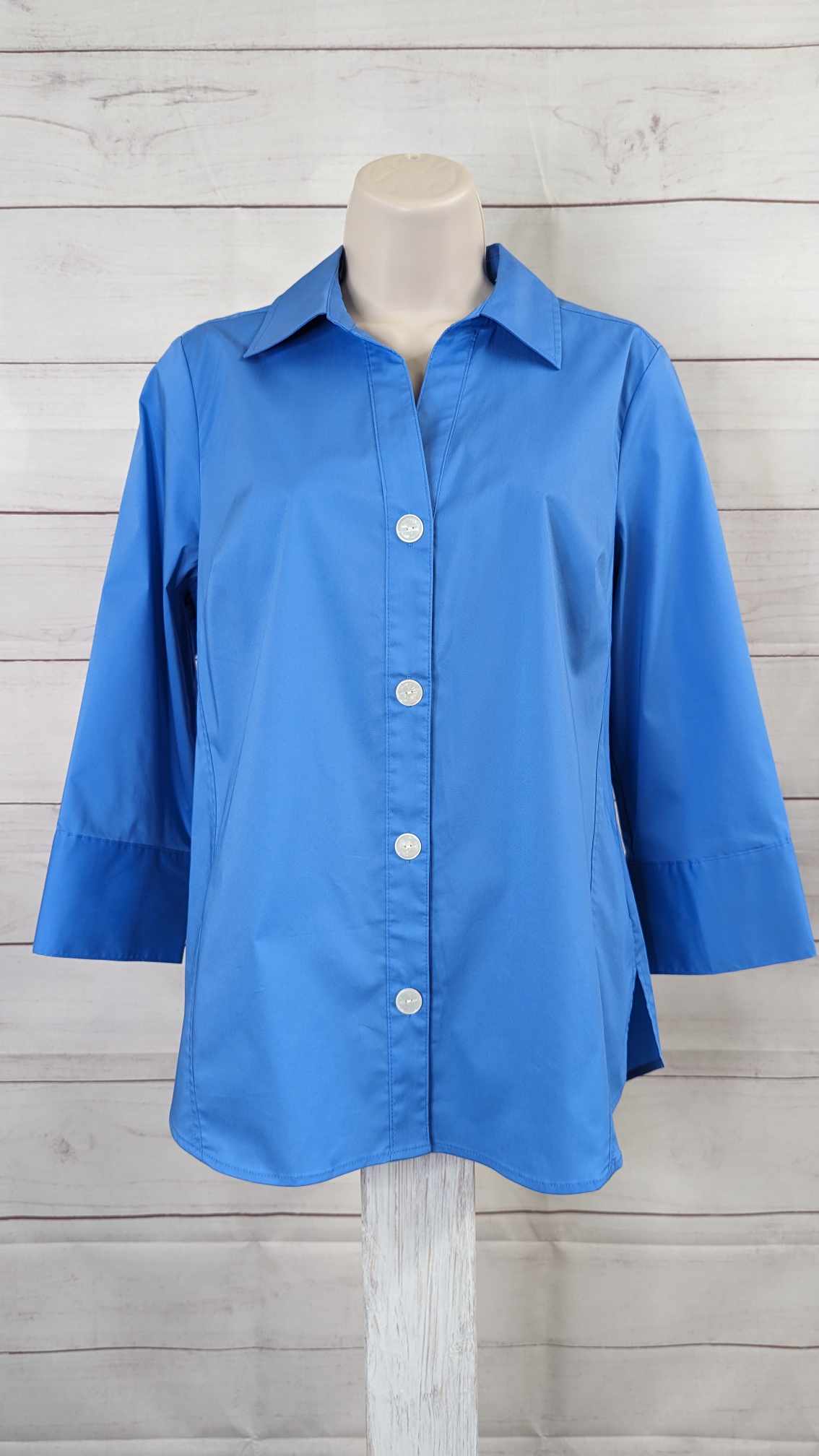 XXSMALL MARINE BLUE A596282 Denim & Co. Coolmax Cotton Shirt