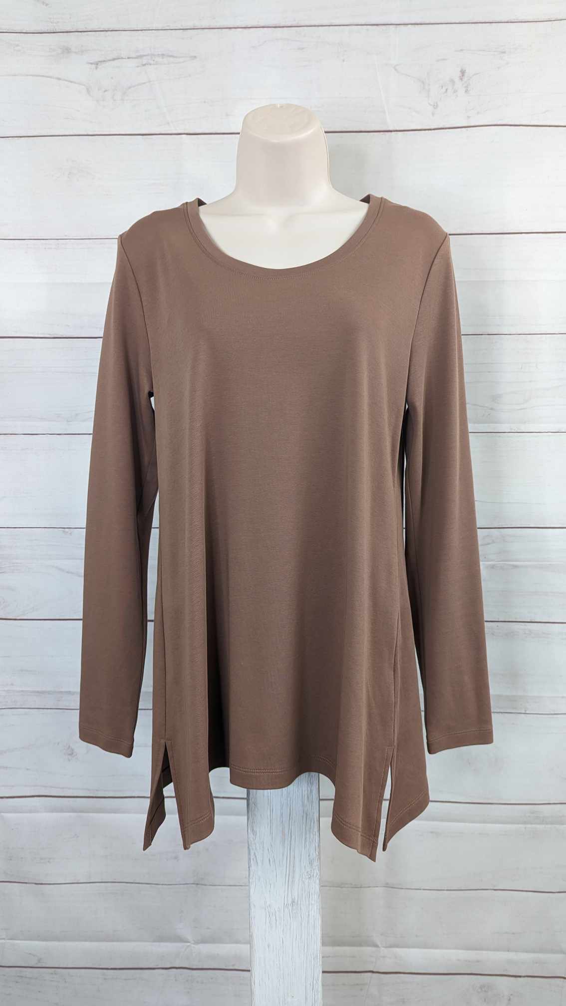 LARGE CHESTNUT A561396 Isaac Mizrahi Live! Essentials Pima Cotton Scoop Neck Top