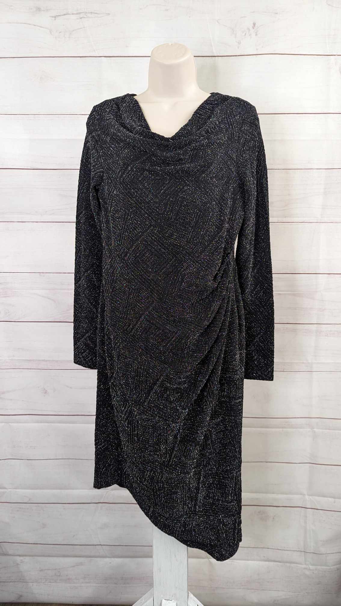 XSMALL BLACK A628201 Dennis Basso Regular Lurex Knit Asymmetrical Dress