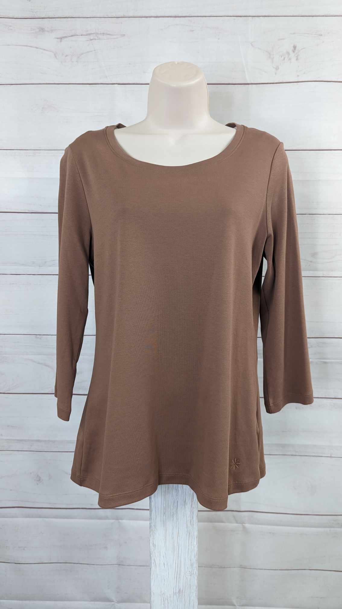 SMALL CHESTNUT A454848 Isaac Mizrahi Live! Pima Cotton 3/4 sleeve T-Shirt