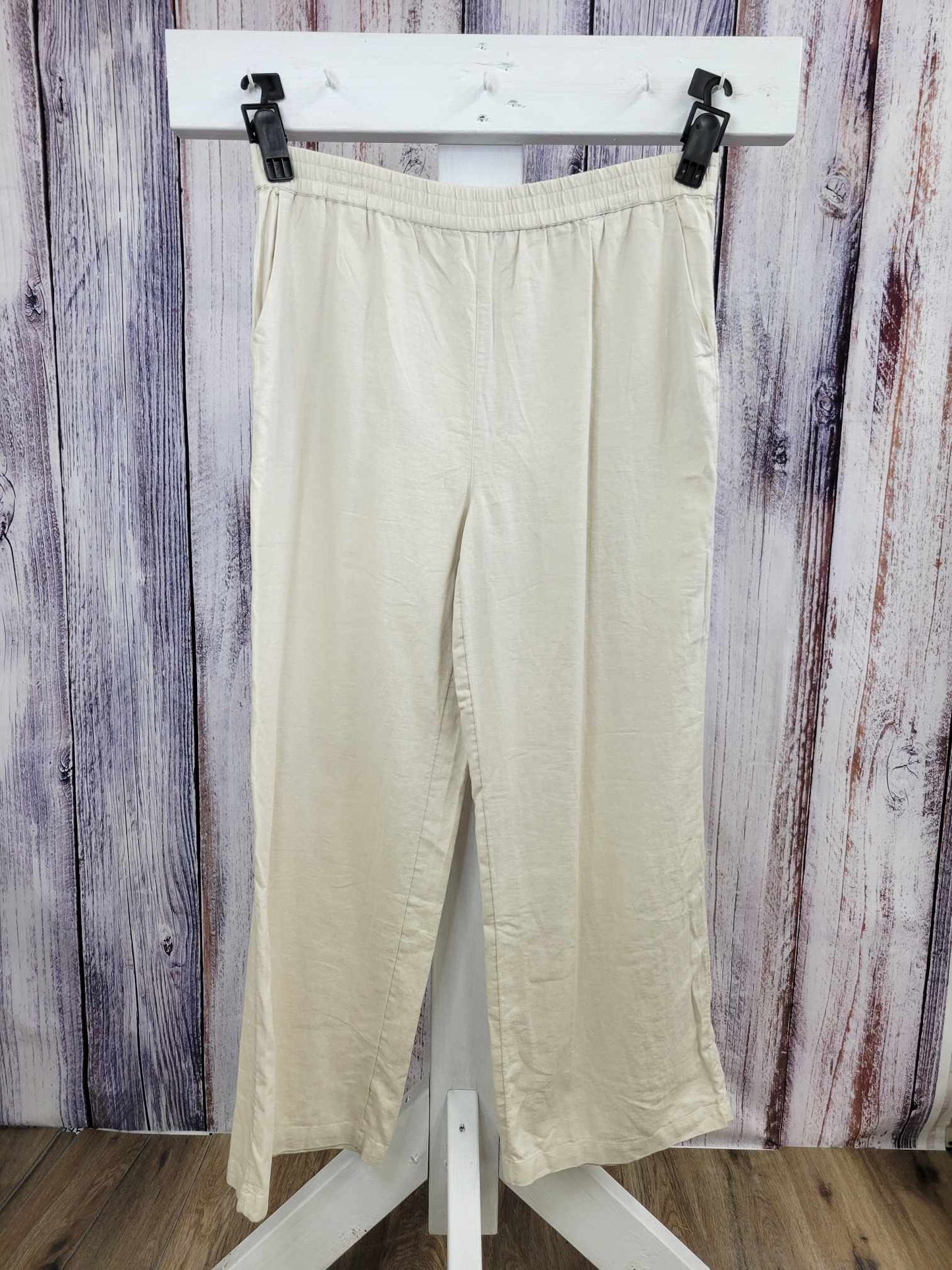 LARGE FLAX A587237 Encore by Idina Menzel Regular Modern Wide Leg Linen Trouser