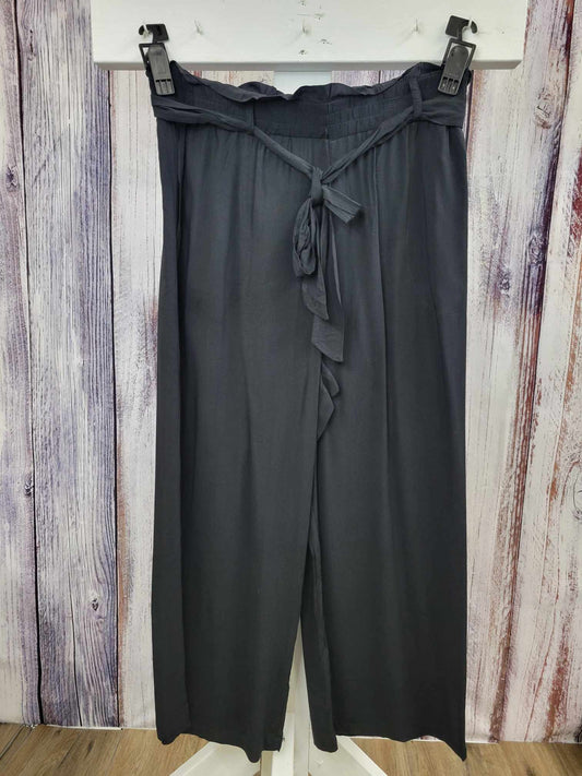 LARGE BLACK A598416 Attitudes by Renee Woven Paperbag Waist Wide Leg Pants