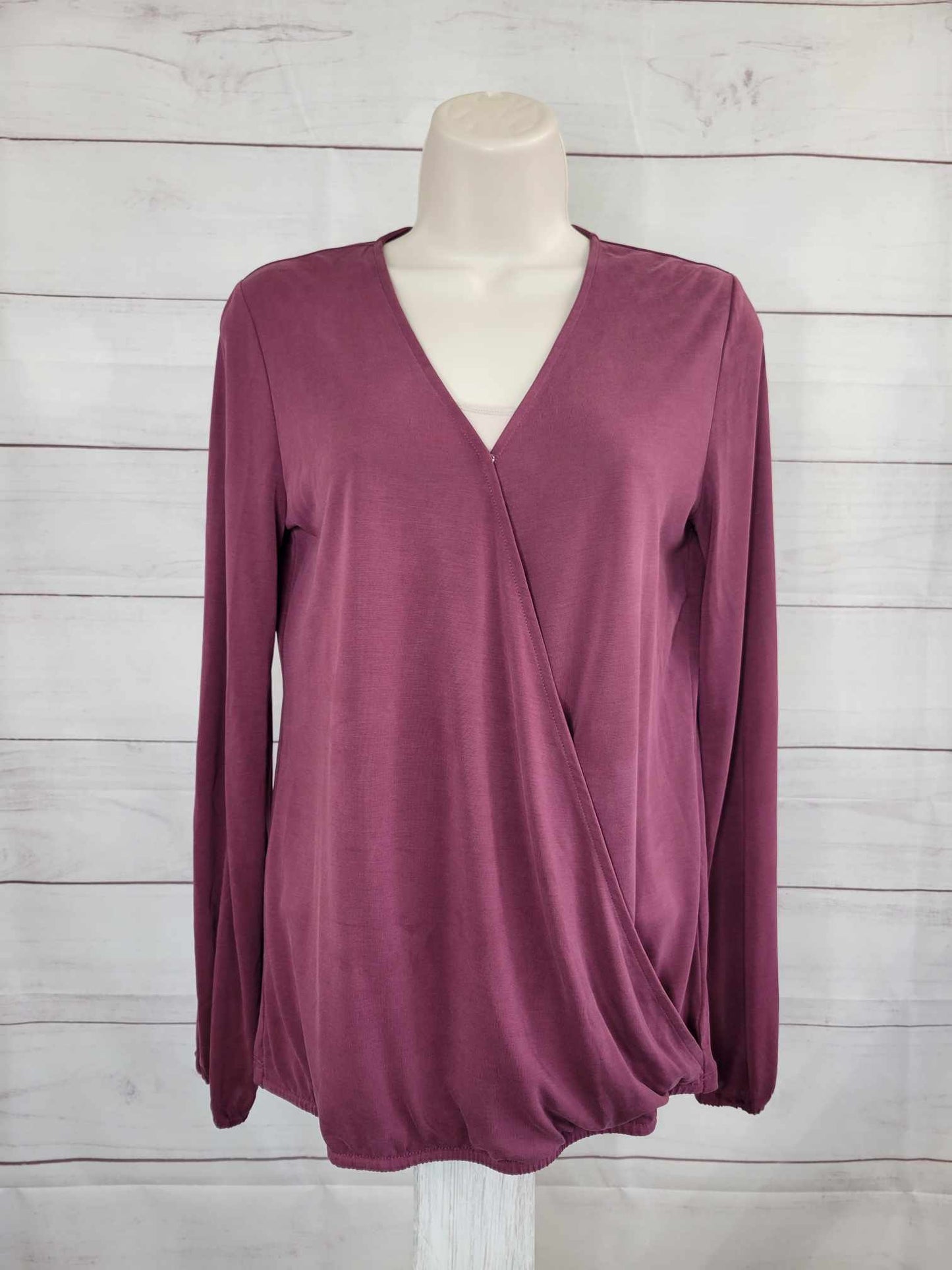 XXSMALL VINTAGE BERRY A451978 Susan Graver Sueded Jersey Faux Wrap Top