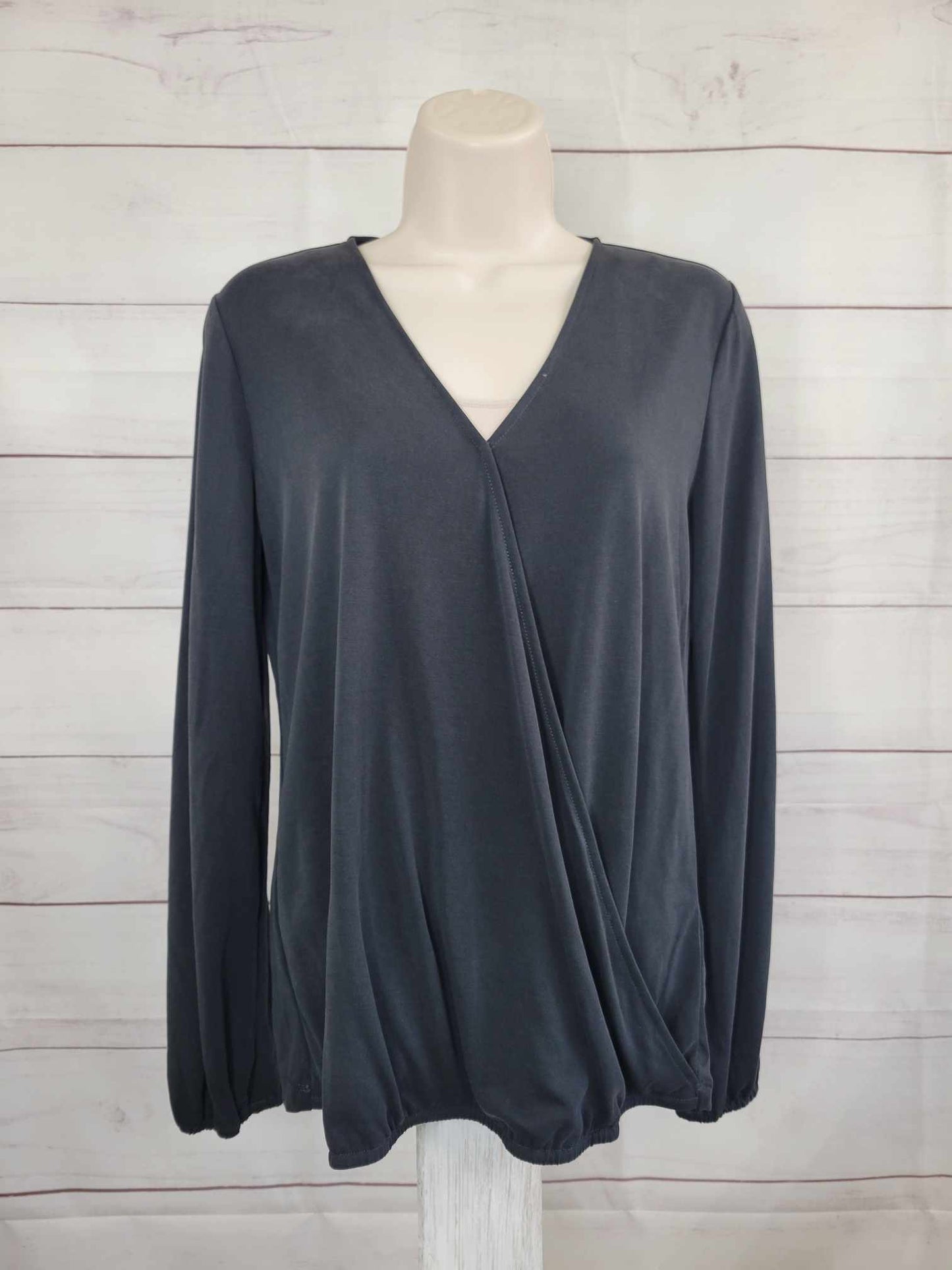 XXSMALL BLACK A451978 Susan Graver Sueded Jersey Faux Wrap Top