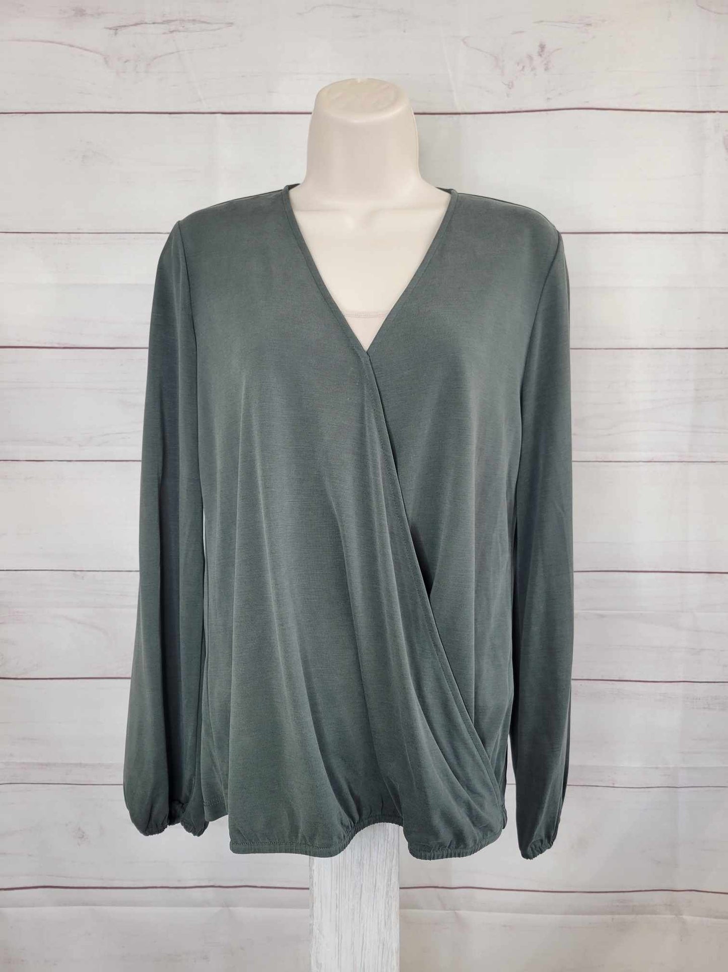 XXSMALL WASHED PINE A451978 Susan Graver Sueded Jersey Faux Wrap Top