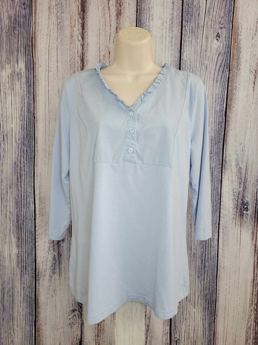 MEDIUM CHAMBRAY A567679 Isaac Mizrahi Live! Ruffle V-neck Half Placket Top with Bib Detail