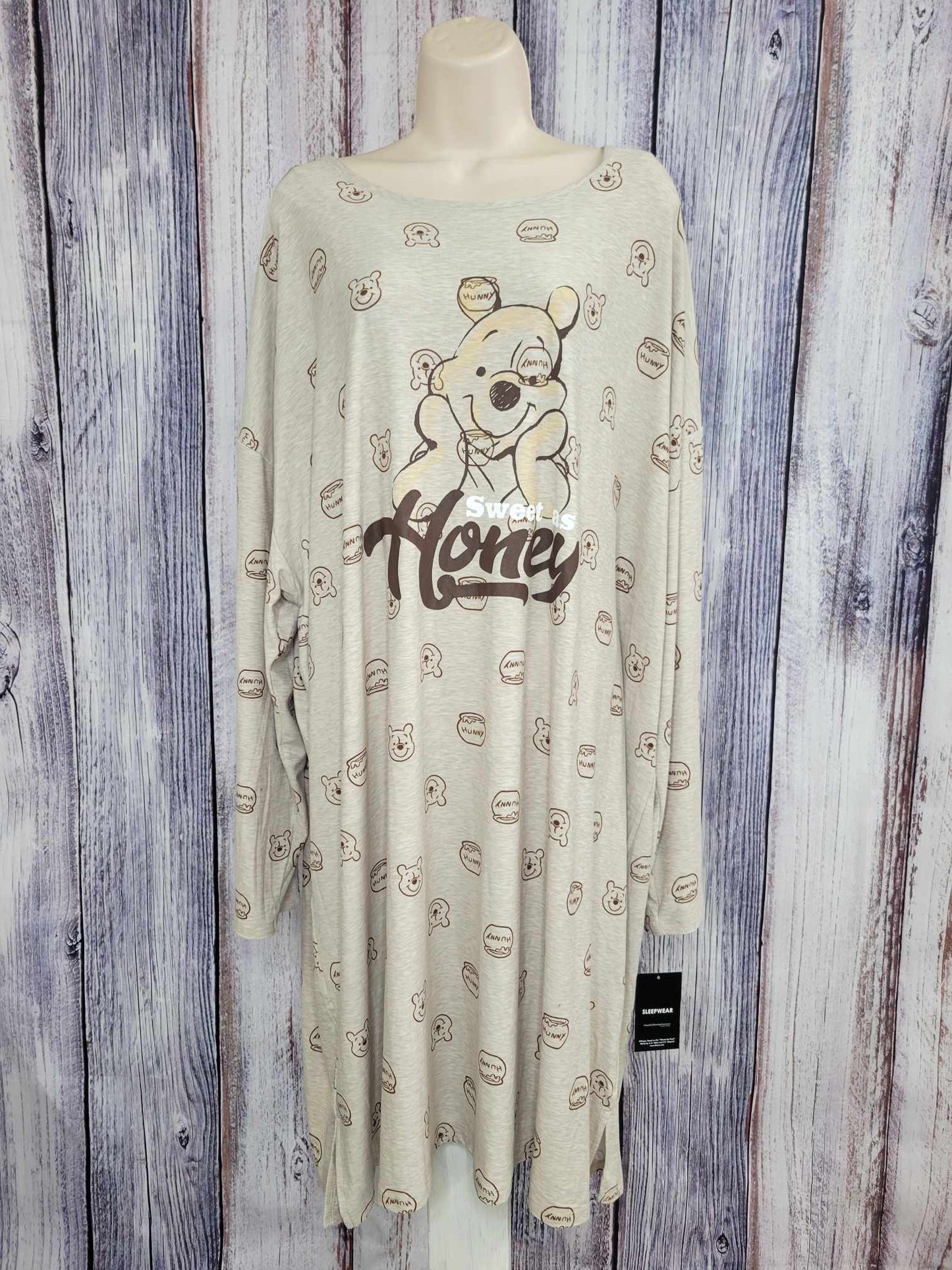 2X POOH BEAR A515406 Character Cozy Jersey Long Sleeve Sleep Dress