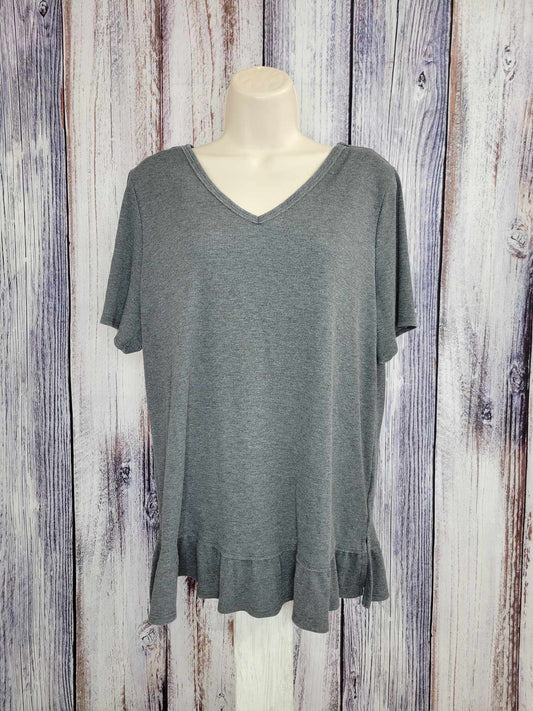 MEDIUM JET BLACK (GREY) A588683 AnyBody Washed Rib V-Neck Tee with Ruffle Hem