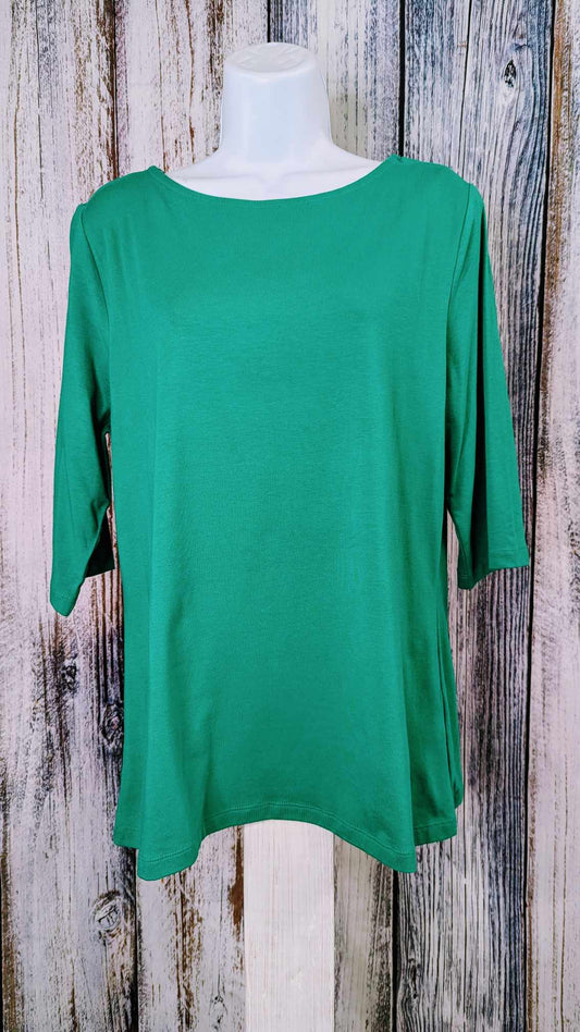 MEDIUM JADE A565674 Denim & Co. Essentials Favorite Jersey Boat Neck Knit Top