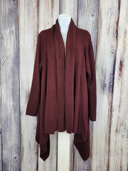 MEDIUM BURGUNDY A390288 Joan Rivers Plush Ribbed Waterfall Front Cardigan