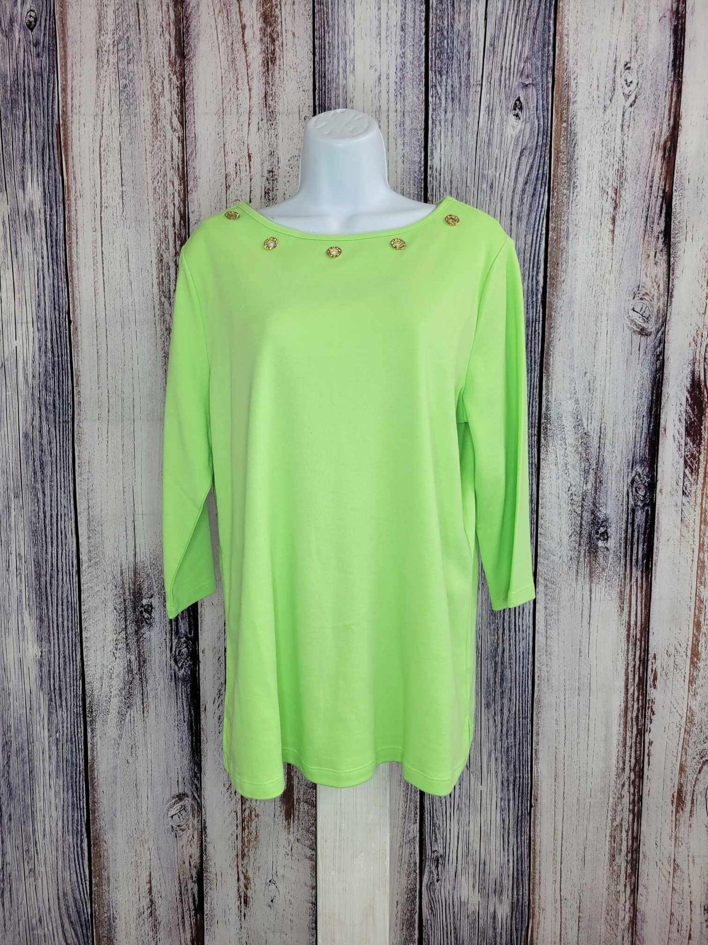 SMALL LIME A493087 Quacker Factory Boat Neck 3/4 Sleeve Top