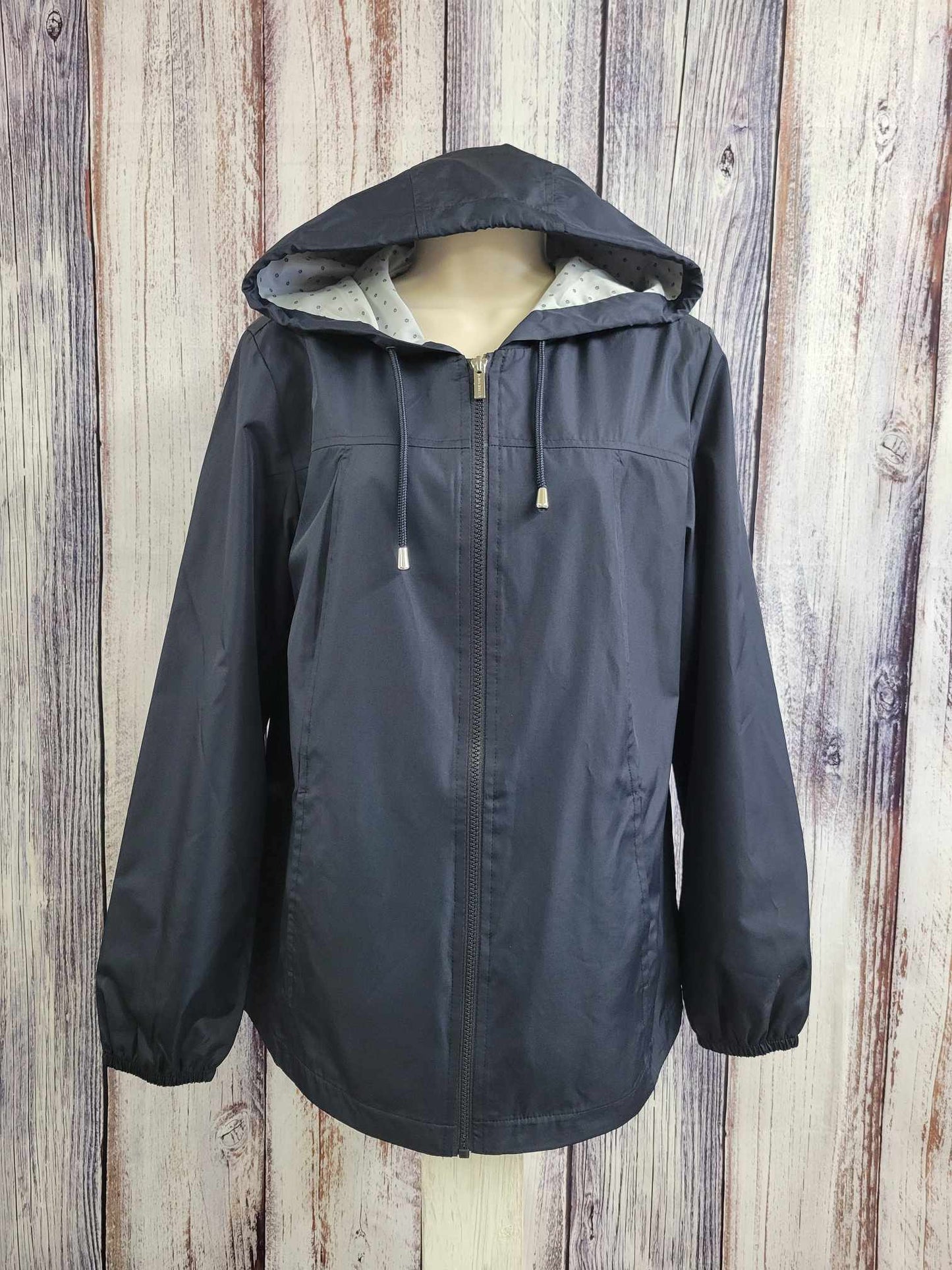 XXSMALL NAVY A470640 Susan Graver Water Resistant Windbreaker with Dot Lining