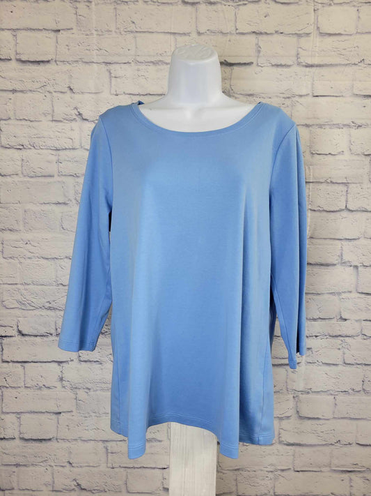 SMALL SKY BLUE A454848 Isaac Mizrahi Live! Pima Cotton 3/4 sleeve T-Shirt