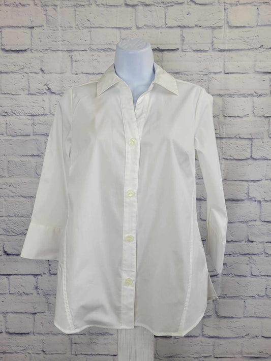 SMALL WHITE A596282 Denim & Co. Coolmax Cotton Shirt