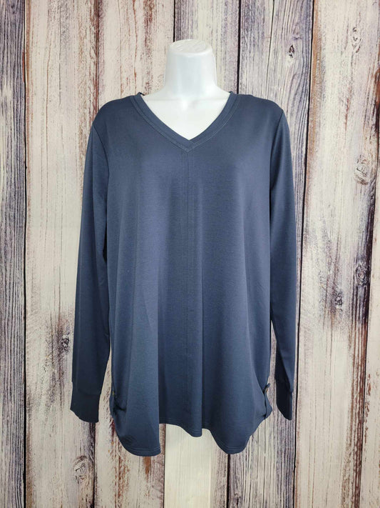 MEDIUM STORMY BLUE A609974 Belle by Kim Gravel Snap to It Side Tab V Neck Top