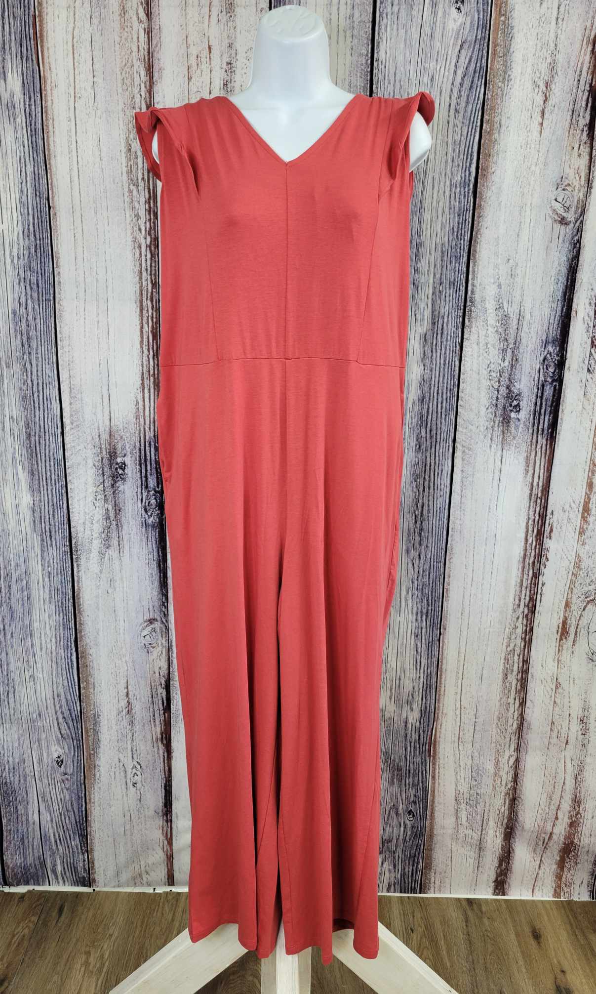 MEDIUM CARDINAL  A397124 AnyBody Cozy Knit Luxe Tank Jumpsuit with Flutter Detail