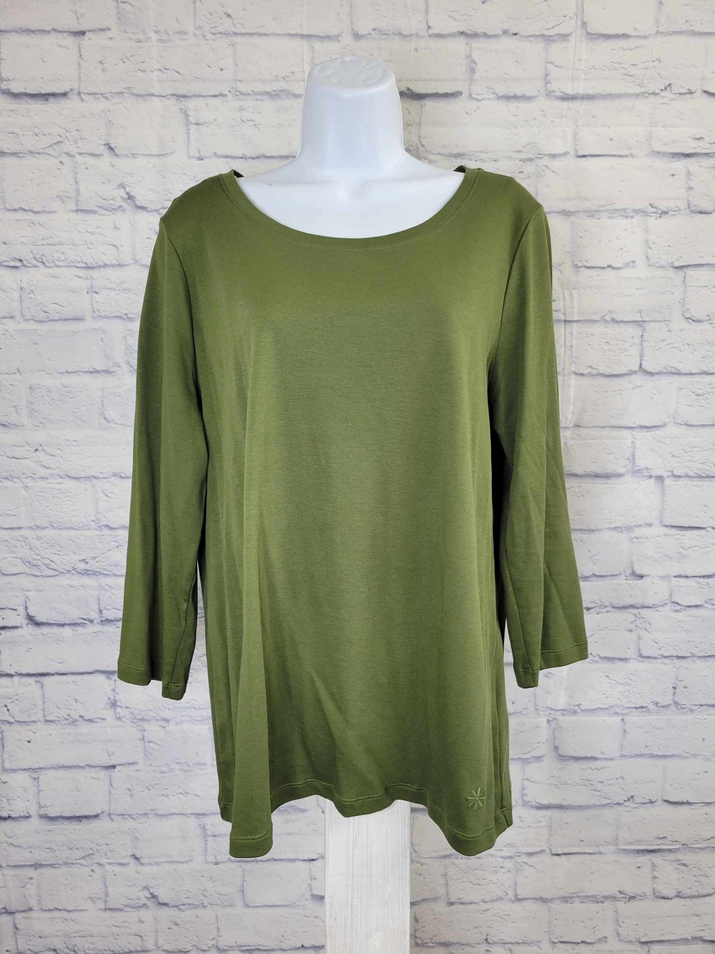 SMALL GREEN A454848 Isaac Mizrahi Live! Pima Cotton 3/4 sleeve T-Shirt