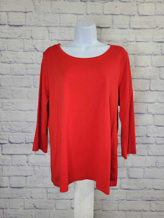 SMALL RED A454848 Isaac Mizrahi Live! Pima Cotton 3/4 sleeve T-Shirt