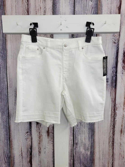 14R WHITE A500264 Denim & Co. Regular Easy Stretch Denim Short with Frayed Hem