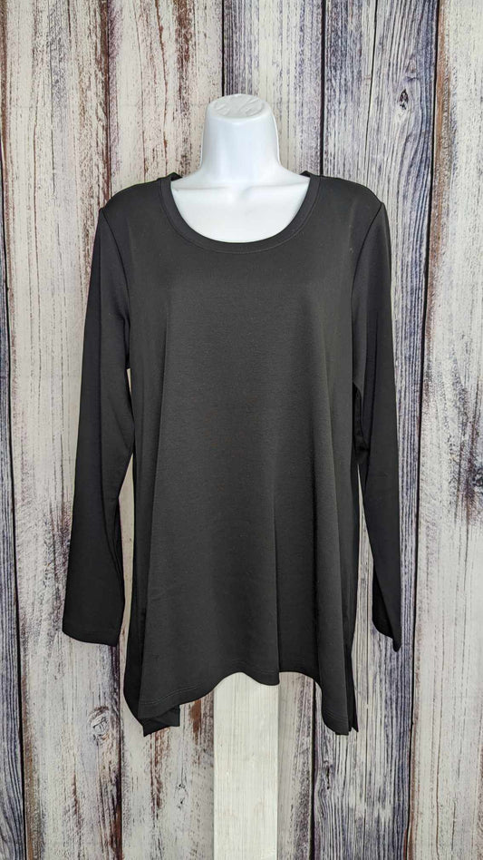 LARGE BLACK A561396 Isaac Mizrahi Live! Essentials Pima Cotton Scoop Neck Top