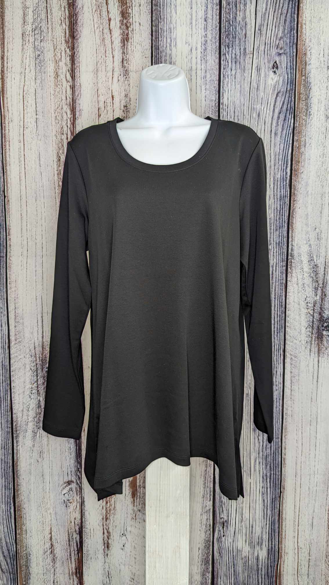 SMALL BLACK A561396 Isaac Mizrahi Live! Essentials Pima Cotton Scoop Neck Top