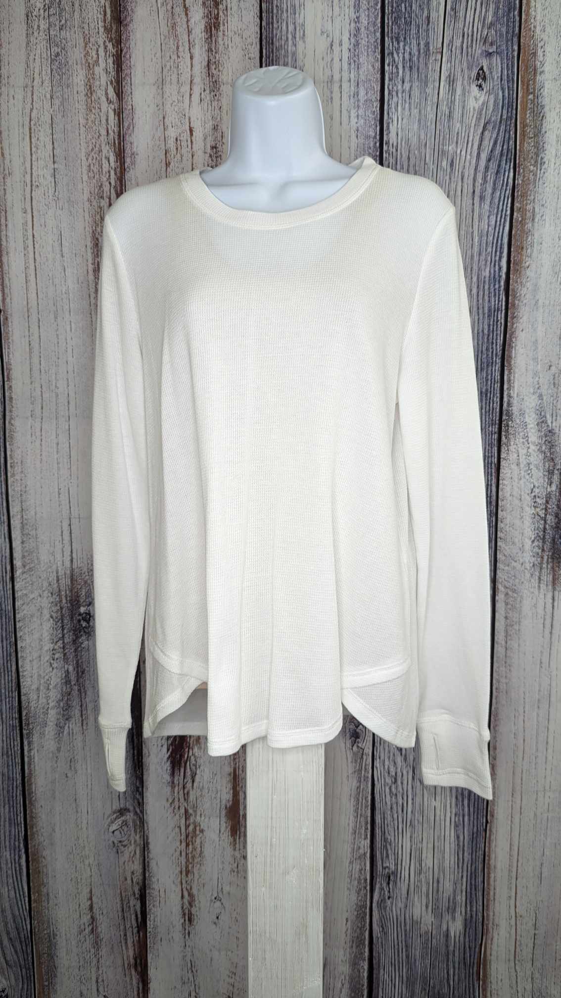 LARGE PEARL A463117 Susan Graver SG Sport Thermal Knit Top with Thumbhole Detail