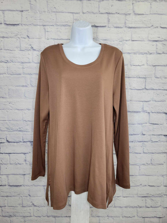 LARGE CHESTNUT A561396 Isaac Mizrahi Live! Essentials Pima Cotton Scoop Neck Top