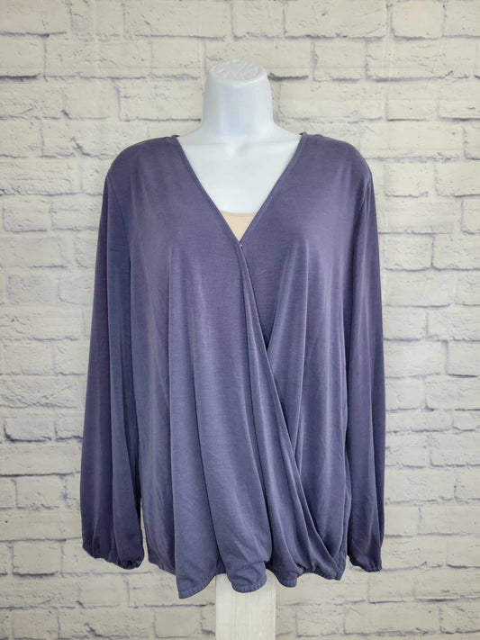 XXSMALL MUTED INDIGO A451978 Susan Graver Sueded Jersey Faux Wrap Top