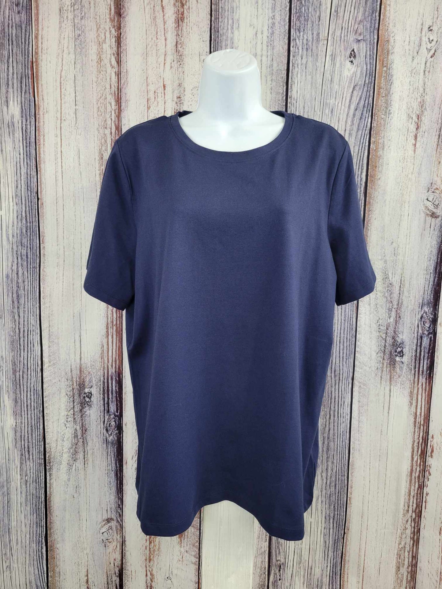 LARGE NAVY A489043 Denim & Co. Perfect Jersey Knit Top