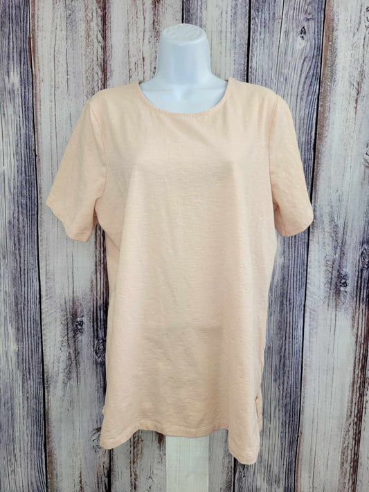 LARGE PALE BLUSH A398858 Denim & Co. Essentials Reg Textured Knit Short-Sleeve Tunic