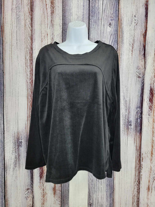 LARGE BLACK A368291 Carole Hochman Petite Silky Velour Fleece Crew Neck PJ Top