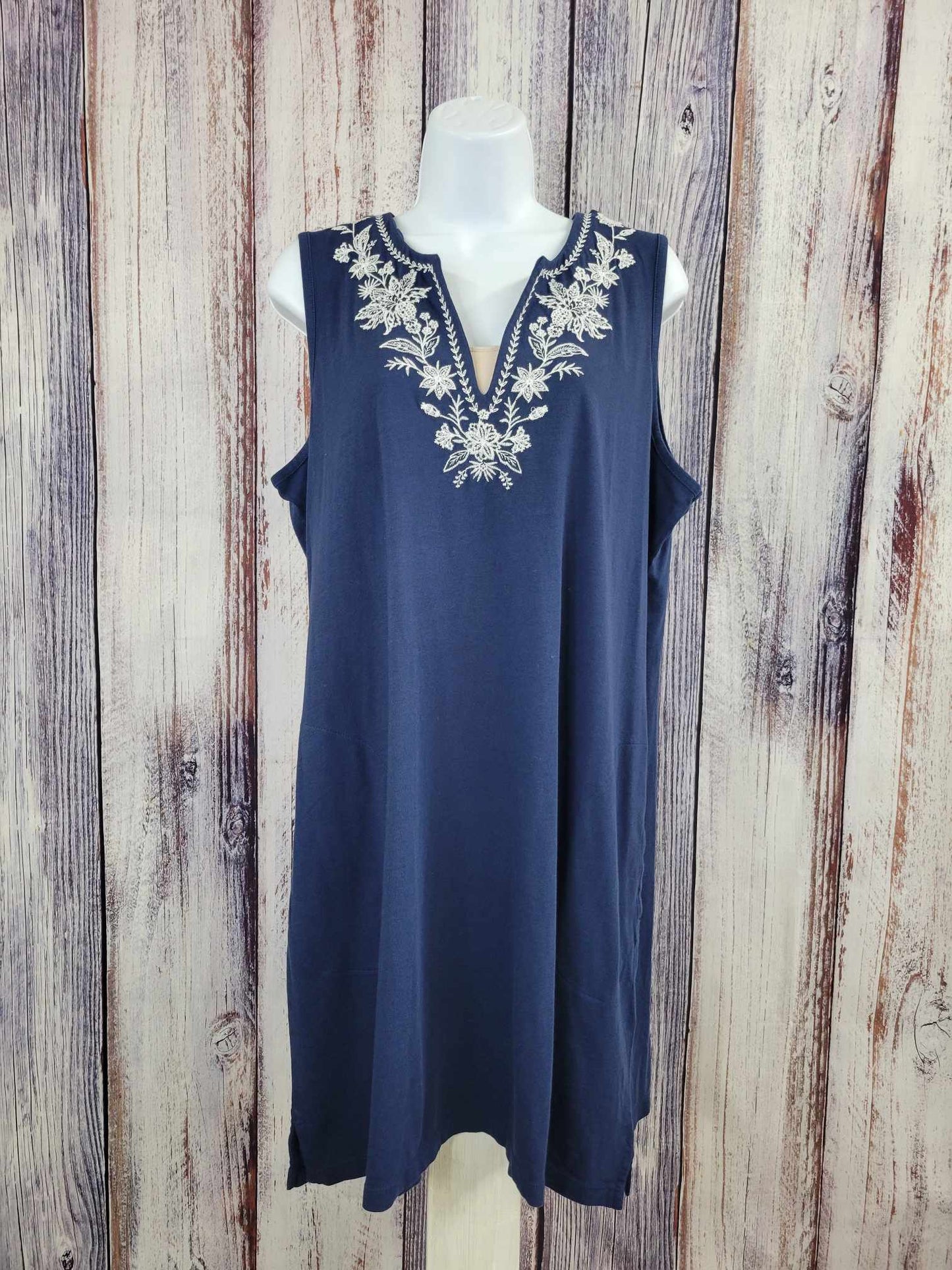 LARGE NAVY A575715 Lands End Petite Sleeveless Swim Cover-Up Dress