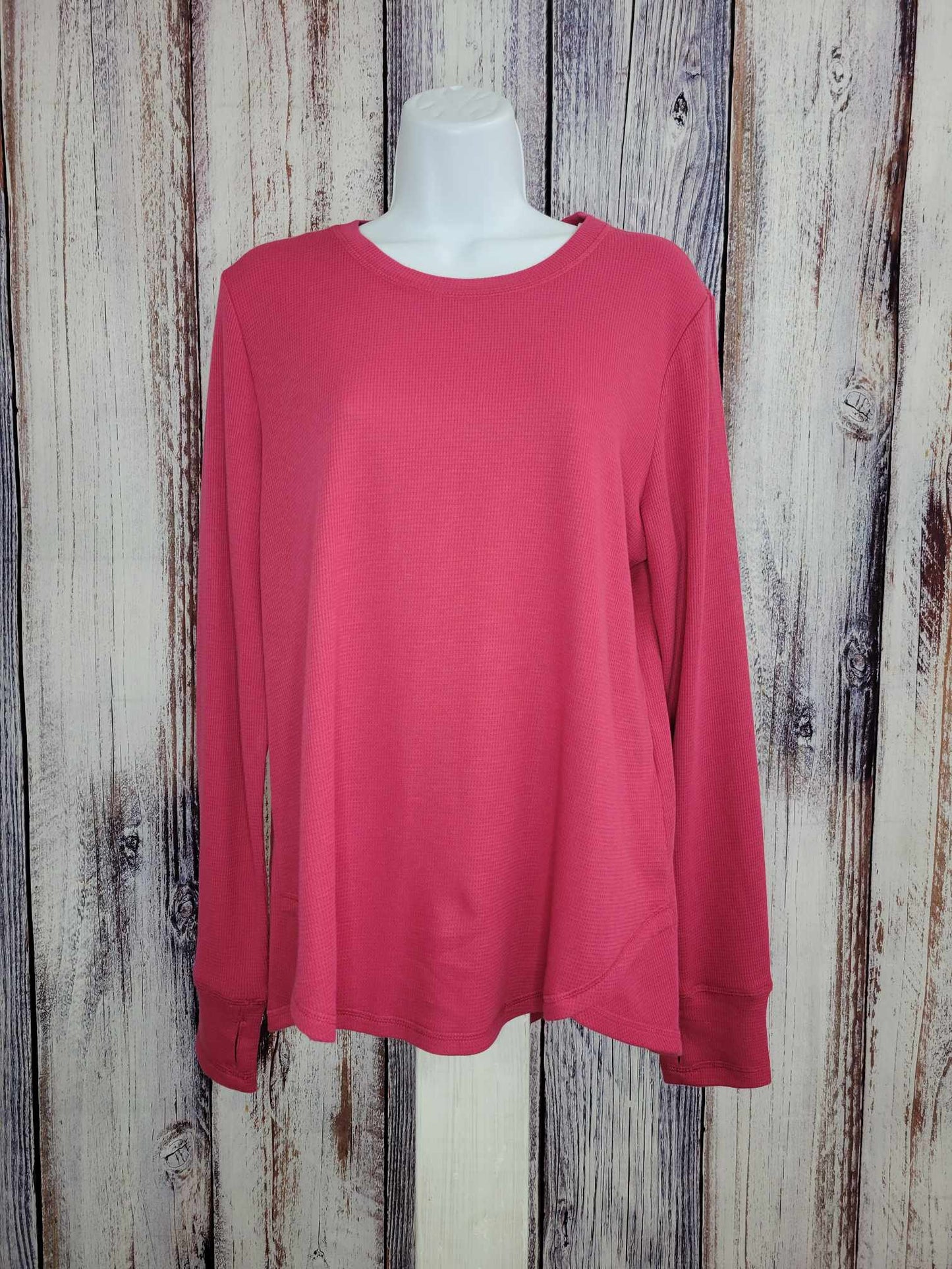 LARGE DK ROSE A463117 Susan Graver SG Sport Thermal Knit Top with Thumbhole Detail