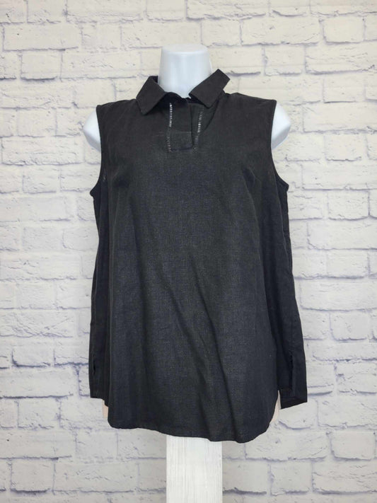 XXSMALL PET BLACK A507387 Joan Rivers Petite Sleeveless Linen Top w/ Ladder Stitch